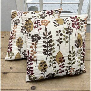 Lot 2 Vintage 90s Pier 1 One Pillows Boho Satin Floral Leaves Decor Throw Gift